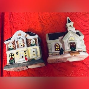 Mini Village Church & Train Station